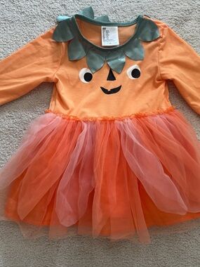 H&M Orange Pumpkin Tutu Dress with Green Leaf Collar